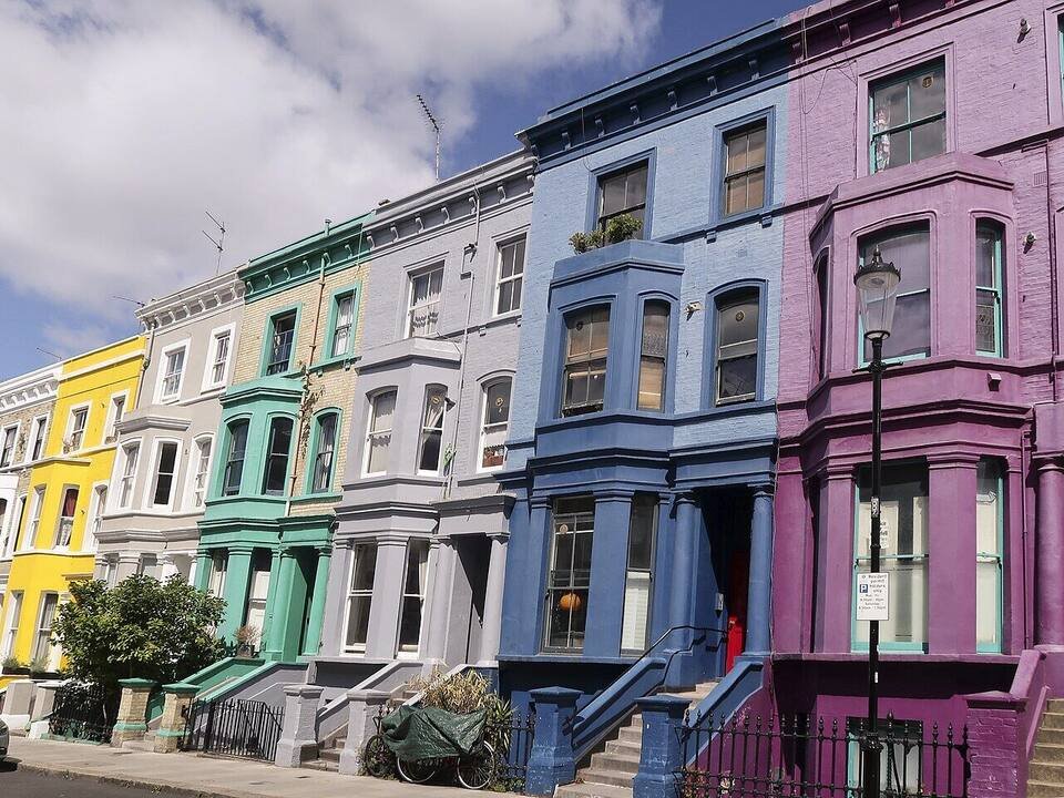 Chelsea terraced houses in bright daylight