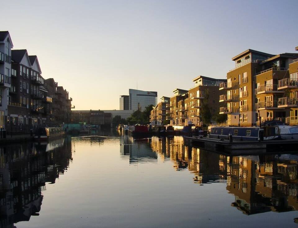 Brentford quayside apartments at sunset